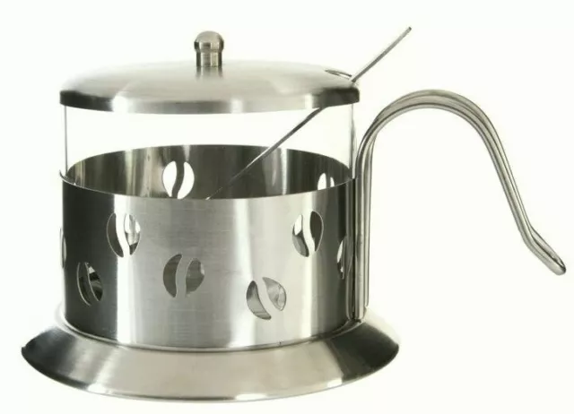 Sucrier inox et verre design moderne déco grains de café 200 ml + cuillère