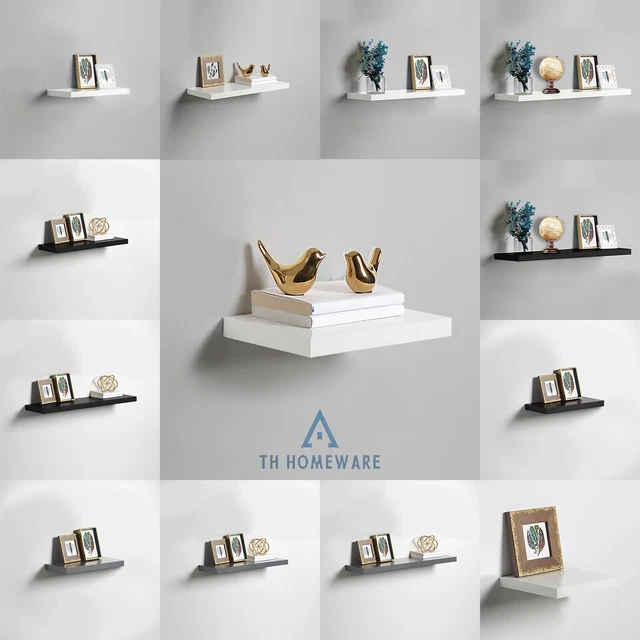 HIGH GLOSS FLOATING Shelves High Gloss Shelves Shelving Unit White Grey