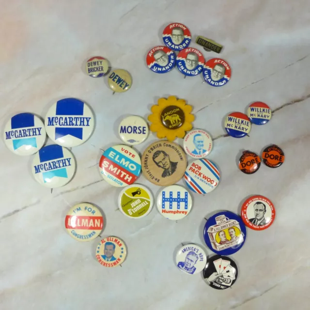 Lot of 27 Vintage Assorted Political Campaign  Buttons & Pinbacks & Token