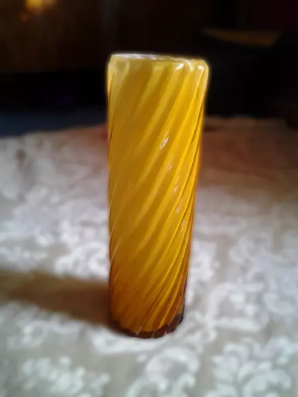 Vintage Caramel Glass Cylinder Spiral Vase
