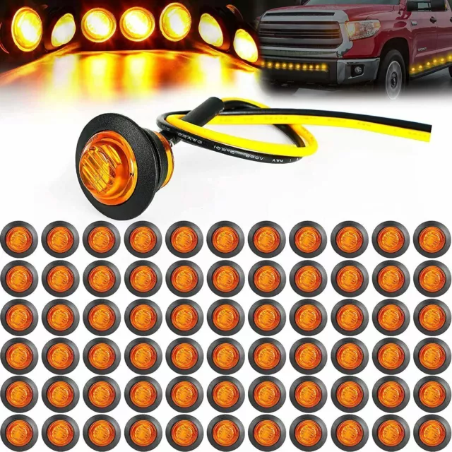 12V Marker Lights LED Truck Trailer 3/4" Round Side Bullet Light Amber Red Lamps