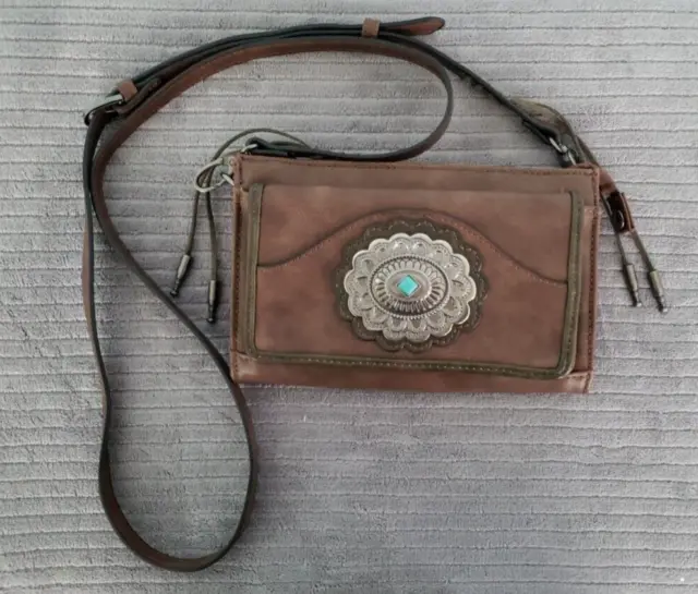 Tony Lama Western Womens Wallet Crossbody Bag Concho Brown