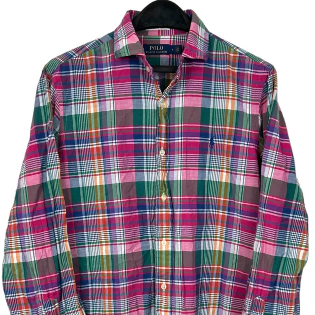 Polo Ralph Lauren INDIAN MADRAS Men's Medium Plaid Pink Blue Lightweight Shirt