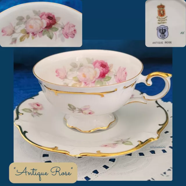 VNTG Bavaria Schumann Arzberg Germany "Antique Rose" Tea Cup & Saucer Scalloped