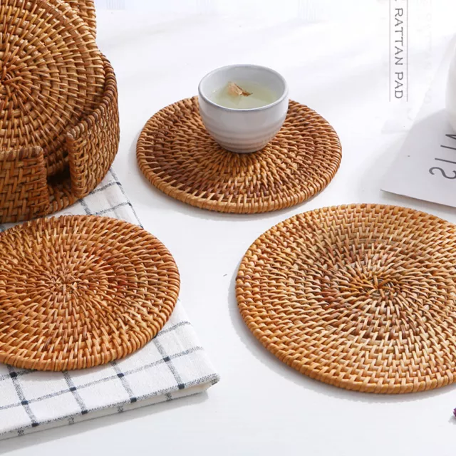 1PC Rattan Woven Placemat Round Table Mat Insulation Coasters Pot Placemats Pad