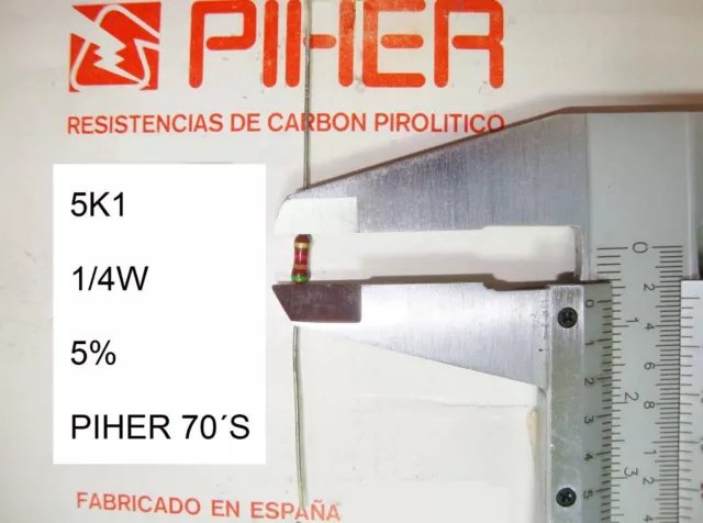 Vintage Piher Resistor. 1/4W 5K1 5% *4 Pc* New Original 1970´S+ Rc93