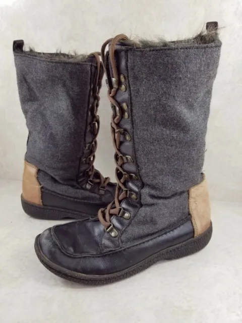Sam Edelman Mariela Boots Black Faux Fur Lace Up Leather size 7.5 Winter