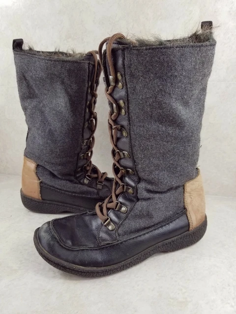 Sam Edelman Mariela Boots Black Faux Fur Lace Up Leather size 7.5 Winter