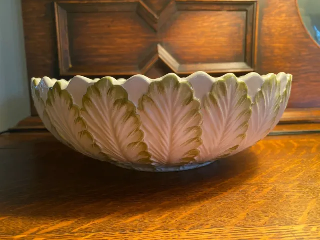 1950's Vintage Italian Lettuce Majolica Pottery Bowl
