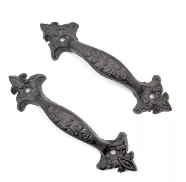 Sliding Door Pull Gate Handle Cast Iron Fleur de Lis Rustic Cast Iron Set of 2