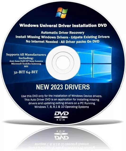 Windows driver repair DVD PC/Laptop missing drivers XP Vista7 8 10 Free P&P