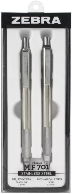 Zebra M/F 701 Stainless Steel Pen & Pencil Gift Set 2/Pkg-Pen 0.8mm & Mechanical