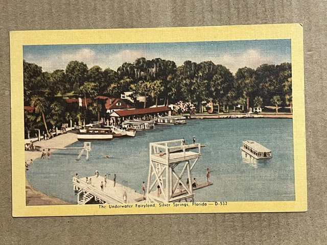 Postcard Silver Springs FL Florida Underwater Fairyland Boats Aerial View