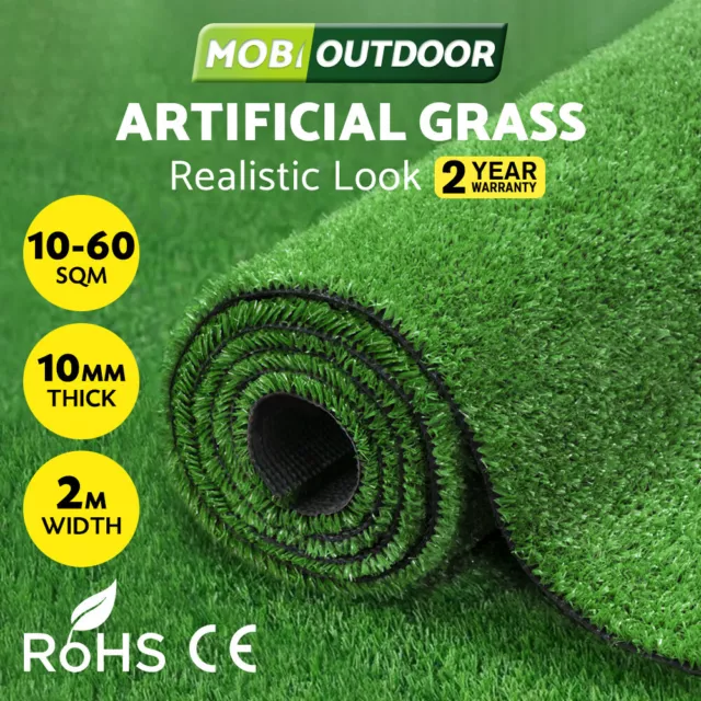 Mobi Artificial Grass Synthetic Fake Lawn 10~60SQM Turf Plant Plastic Olive 10mm