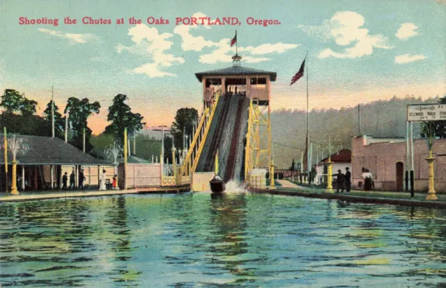 Shooting the Chutes at the Oaks Portland Oregon OR 1909 Postcard