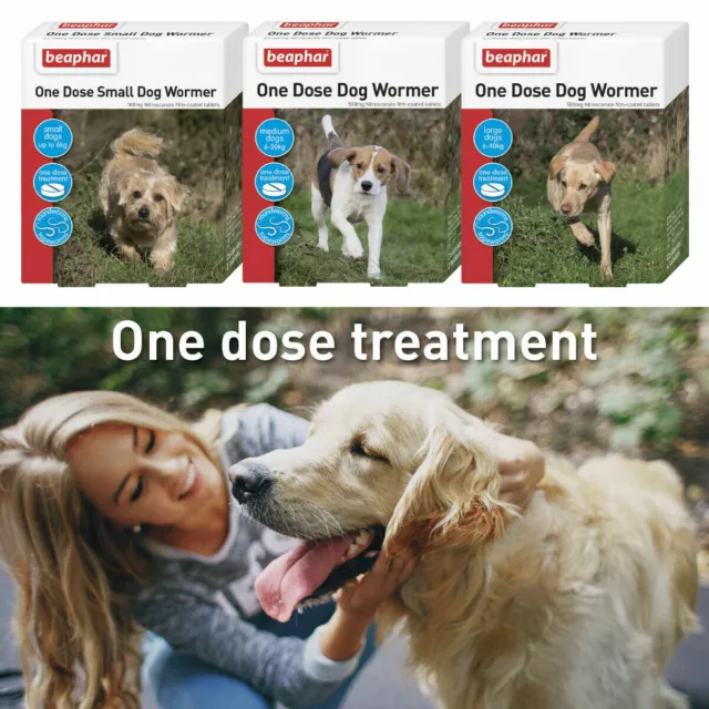 Beaphar One Dose Wormer Dog Treatment Worming Tablets Small Medium Large Dogs