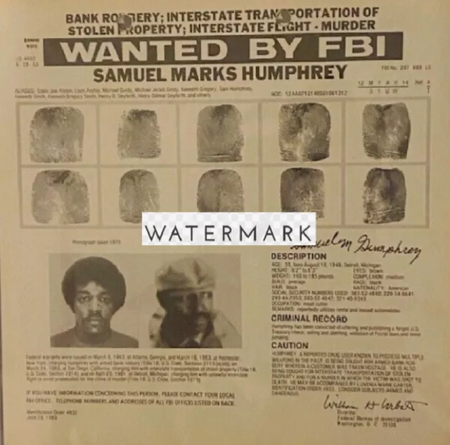FBI WANTED POSTER Ten Most Wanted 384 Samuel Marks Humphrey Bank ...