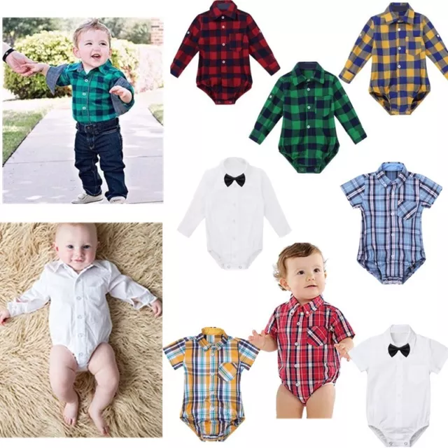 Toddler Baby Boys Plaid Button-up Shirt Romper Jumpsuit Playsuit Casual Sunsuit