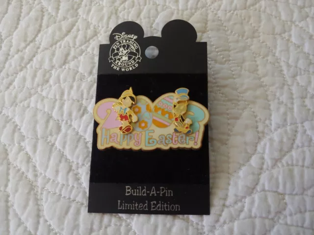 Limited Edition Rare Disney Build A Pin, Happy Easter 2003 W/Pinocchio& Jiminy C