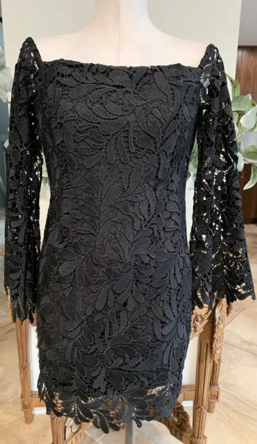 Bardot Women's 6 Flora Black Lace Off The Shoulder Ling Bell Sleeve Dress II