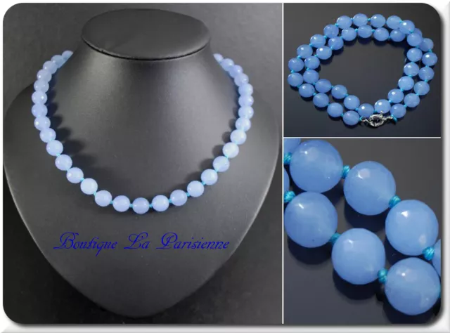 Aquamarin-Kette Kugelform 8 mm Halskette Collier 48 cm Handarbeit Edelstei