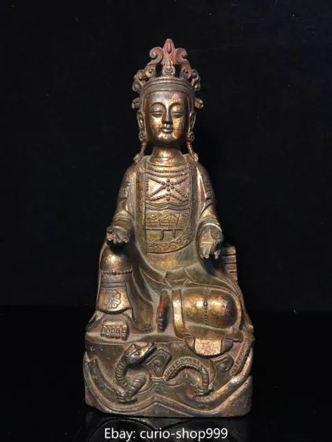 9.8" Old Chinese Bronze Buddhism Dragon Kwan-yin Guanyin Quan Yin Goddess Statue