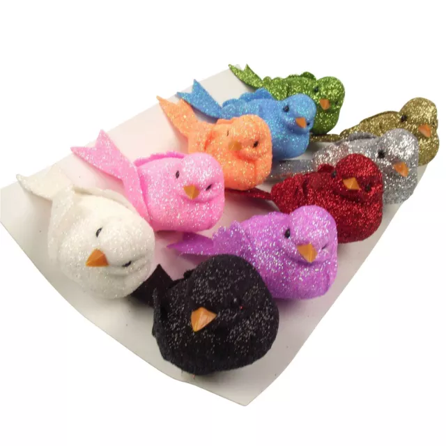 Set of 10 Glitter Fat Robins - Colour Mini Doves Xmas Craft Fake Artificial