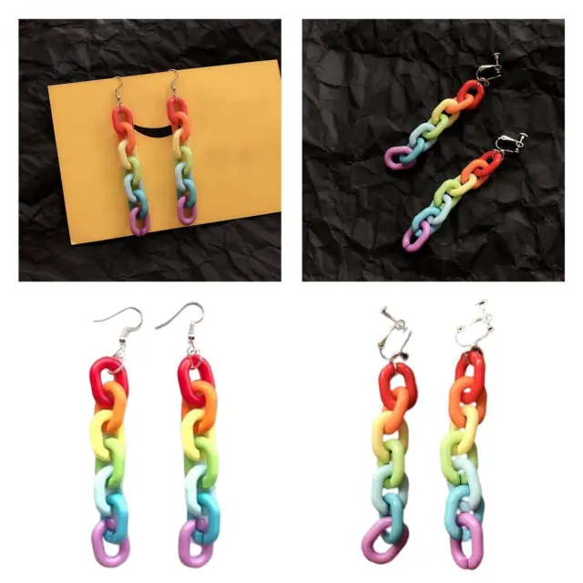 Orecchini pendenti con catena arcobaleno Orecchini in acrilico per donne Ragazze