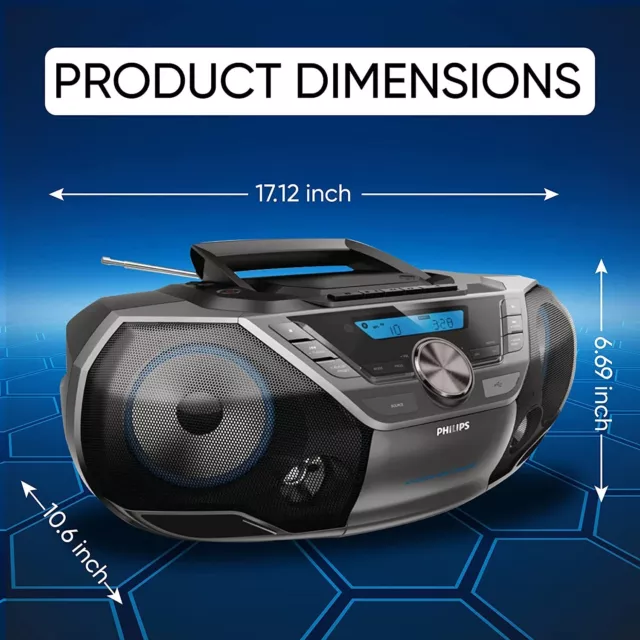Reproductor de CD portátil Philips Boombox, Bluetooth con radio casete. USB. MP3 3