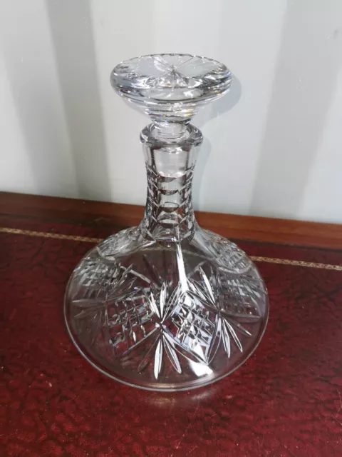 Lead Crystal Cut Glass Ships Wide Based Conical Decanter