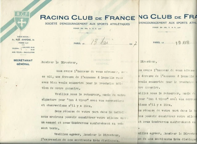 LOT DE 4 Documents Racing Club De France 1927 EUR 2,99 PicClick FR