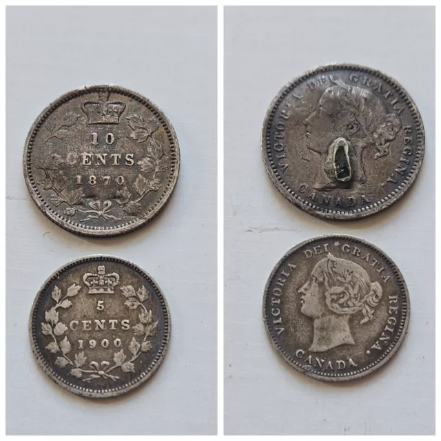 1870 Canada 10 Cents Silver Foreign Coin , 5 Cents Victoria 1900 Canada Silver