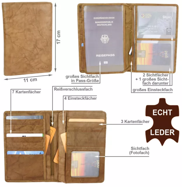 Herren Leder Brieftasche Geldbörse groß mit Passfach viele Kartenfächer 3-Farben 2