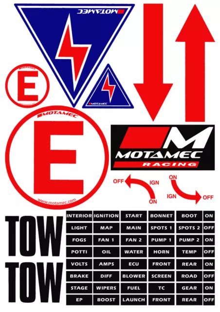 Motamec Racing MSA Scrutineer Safety Decal Stickers Sheet Electrical Cut Off Rac