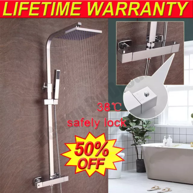 Concealed Chrome Thermostatic Shower Mixer Valve Square Dual Control Shower Head