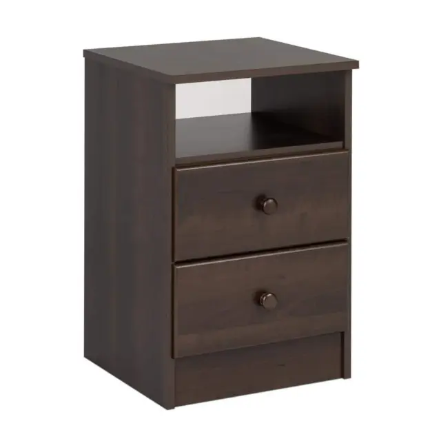 Prepac Nightstand 16" x 24.5" 2-Drawer Sturdy Durable Solid Wood in Espresso