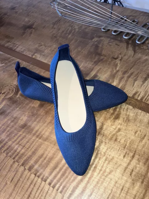 New women basic pointed toe  ballet flats slip On Mesh Navy Blue