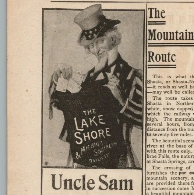 1890s-1910s Print Ad Uncle Sam Lake Shore Michigan Soutern Railway AJ Smith