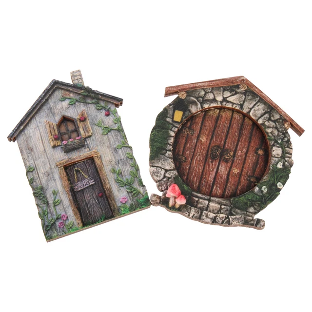2Pcs Outdoor Baum Stamm Fee Fenster Türen Hof Kunst Skulptur Fee Tür Dekore