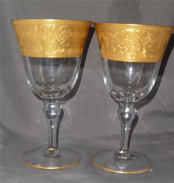 Set of 2 GLASTONBURY LOTUS GOLD ENCRUSTED GEORGIAN WINE or WATER GOBLETS