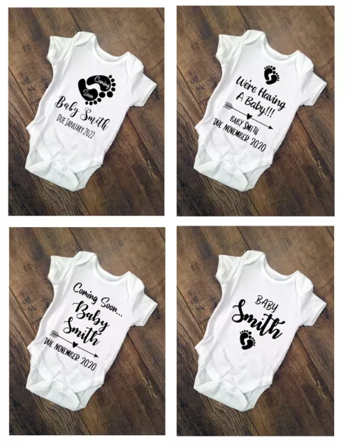 Personalised Baby Announcement Bodysuit, Vest, Coming Soon, 4 Designs