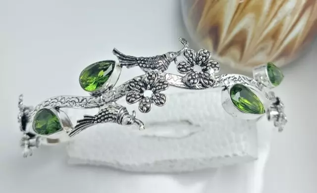 925 Sterling Silver Peridot Gemstone Handmade Jewelry Bracelet