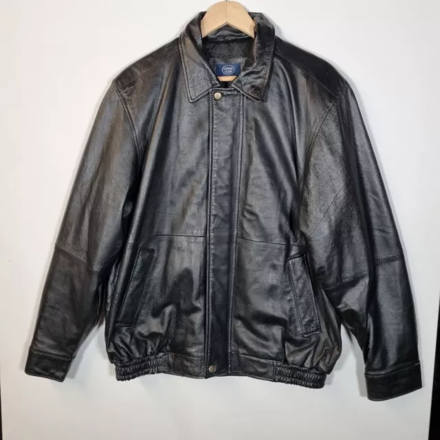 DEBENHAMS CASUAL CLUB Mens Leather Bomber Jacket Size Medium Black