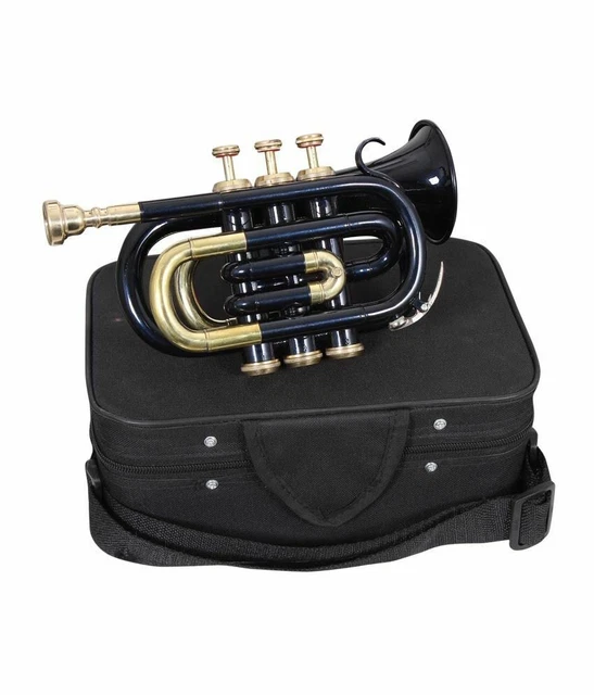 SALE MINI BRAND NEW BLACK & BRASS Bb POCKET TRUMPET+FREE  CASE+MOUTHPIECE