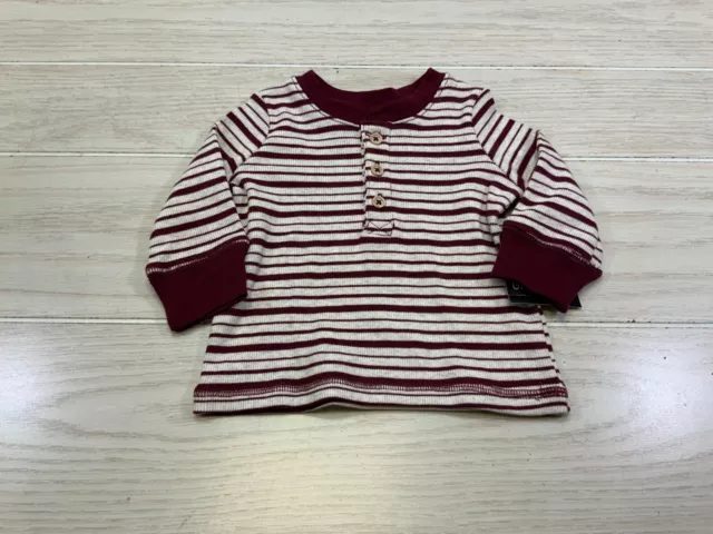 okie dokie Henley Ribbed Shirt, Baby's Size 3 Months, Burgundy NEW MSRP $18