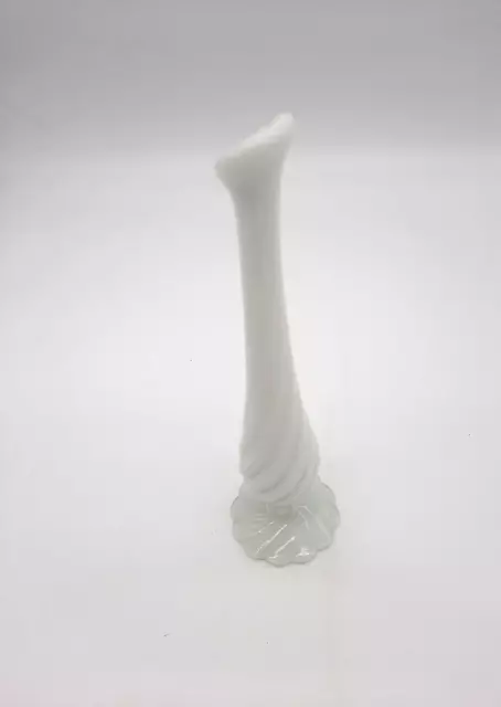 Vintage Fenton Milk Glass Bud Vase With Swirl Pattern Opalescent Base 3