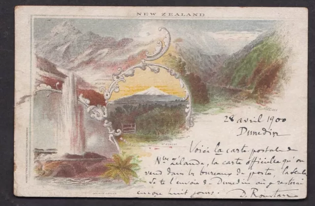 New Zealand 1½d illus. postal stationery card 1900 used to Toulouse