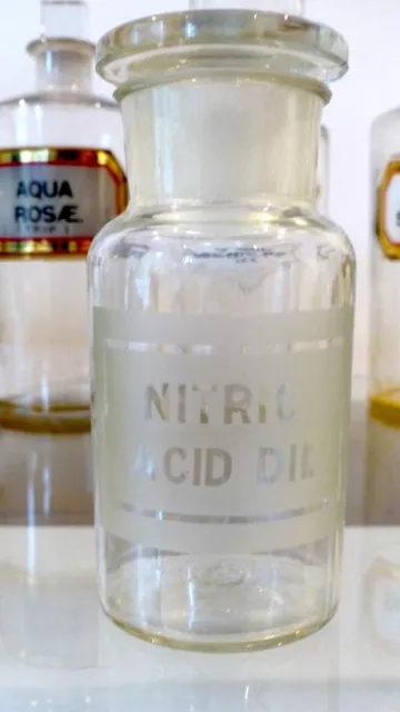 Antique Glass Nitric Acid Dil Medical Bottle, Pharmacy, Chemist Bottle Acid Etch