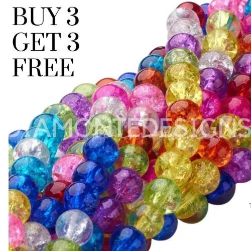 ❤ Round Glass Crackle Beads 200x 4mm 100x 6mm 50x 8mm Choose Bead Colour UK