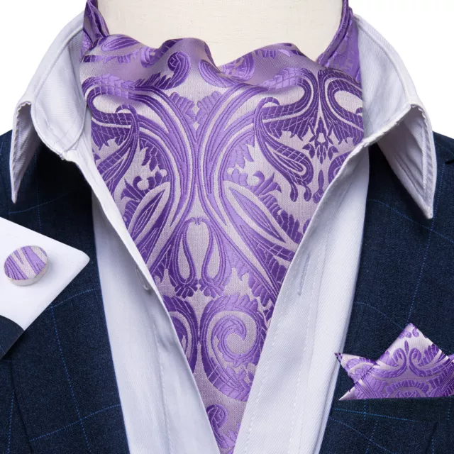 Mens Silk Cravat Ascot Vintage Scarf Gold Paisley Tie Hanky Cuffs Wedding Event